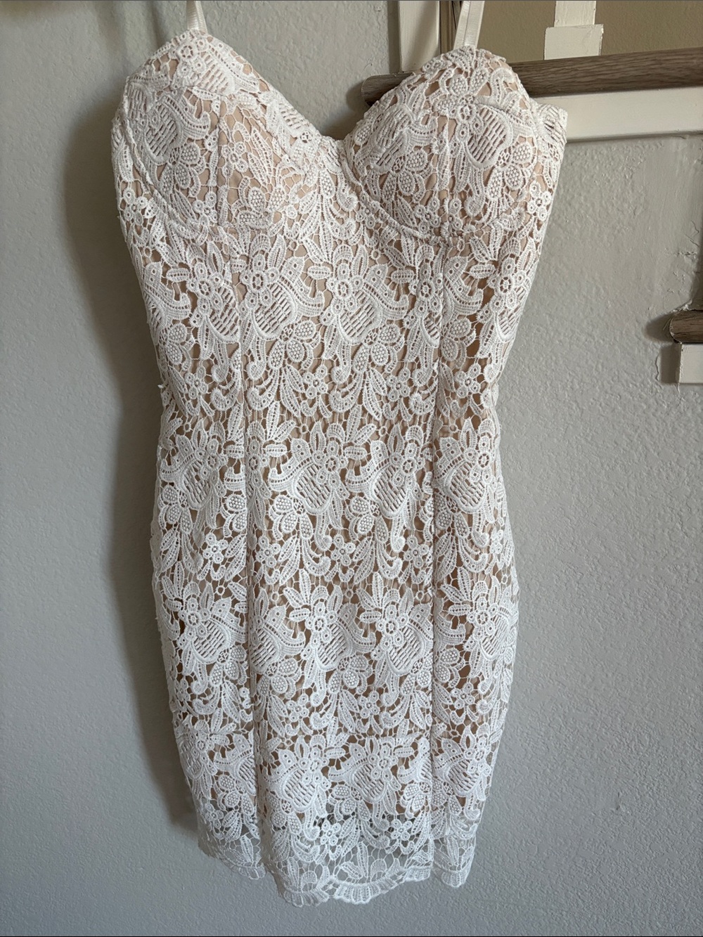 privy Strapless White Lace Dress with Nude Lining